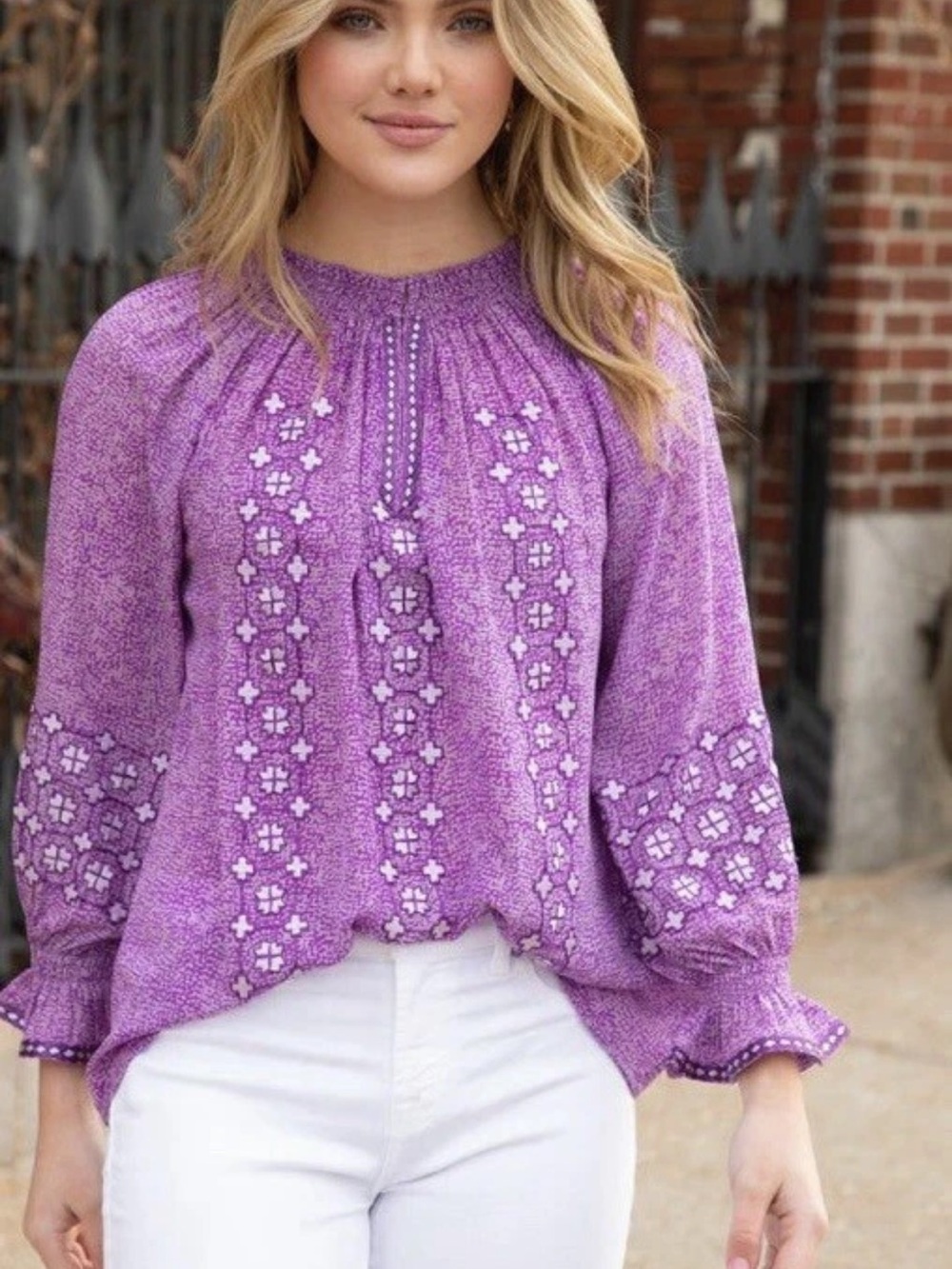 Rungolee Lilac Embroidered Peasant Tunic Top
